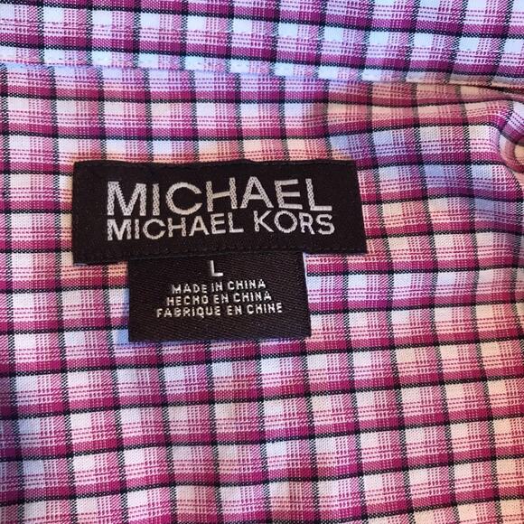Michael Kors Button down Plaid Shirt Large Purple - Picture 3 of 5